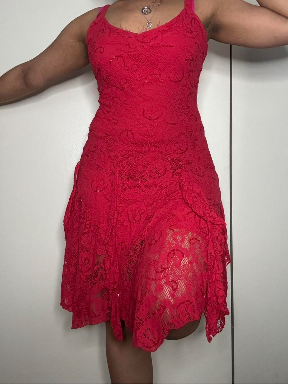 Lace Fit-and-Flare Sleeveless Dress in Red